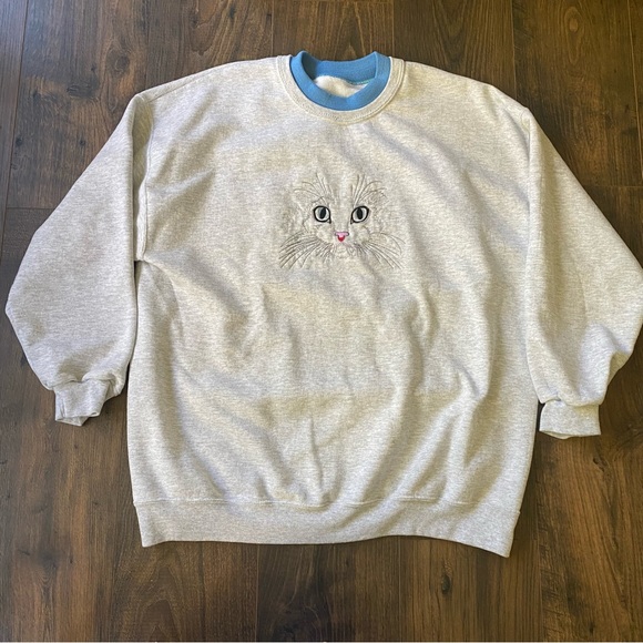 Vintage Tops - Vintage “Bob Harrison” Cat Face Sweatshirt 90s Crewneck Unisex